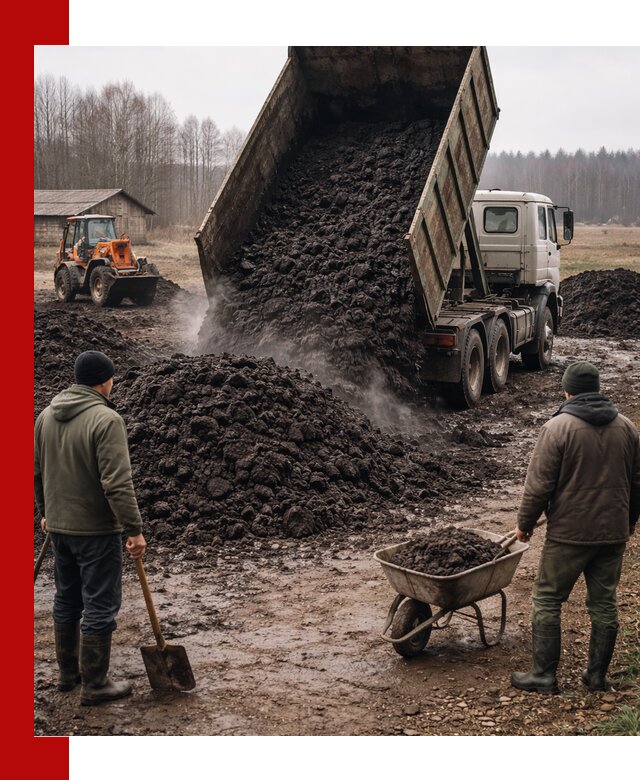 Доставка низинного торфа с разгрузкой и доставкой в Нижнекамске